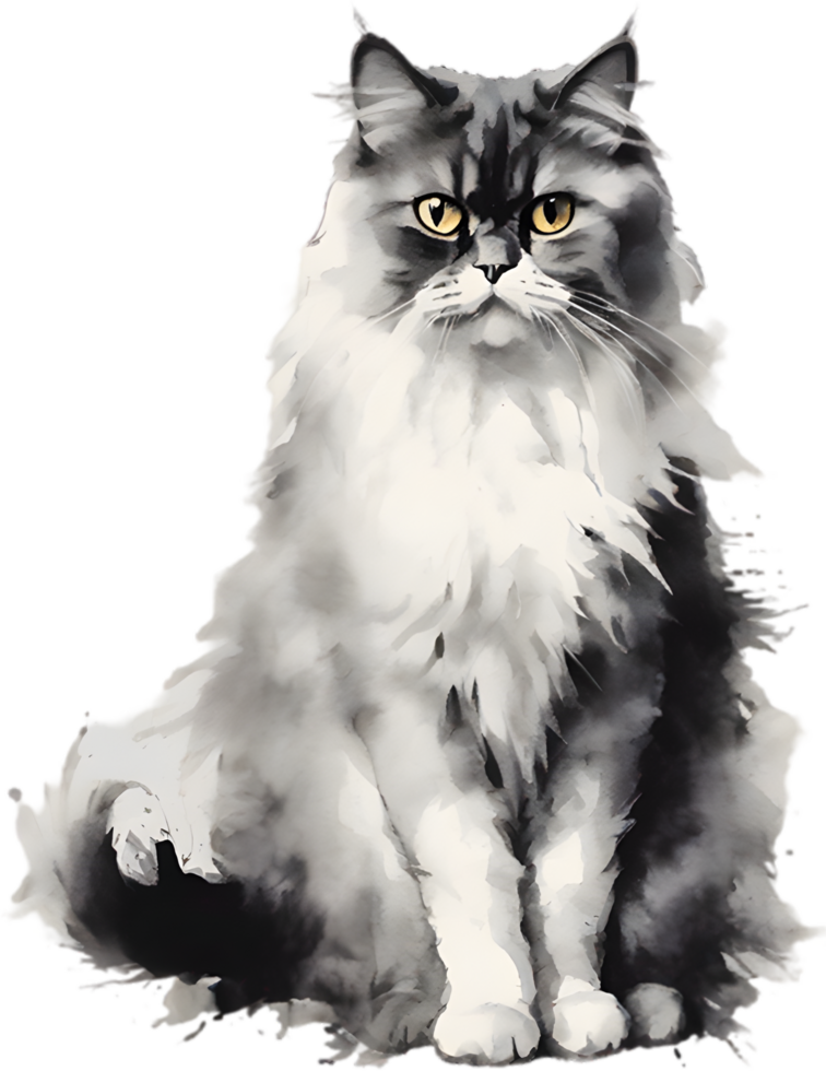 AI generated Watercolor painting of a Persian cat in an impressionist style. png