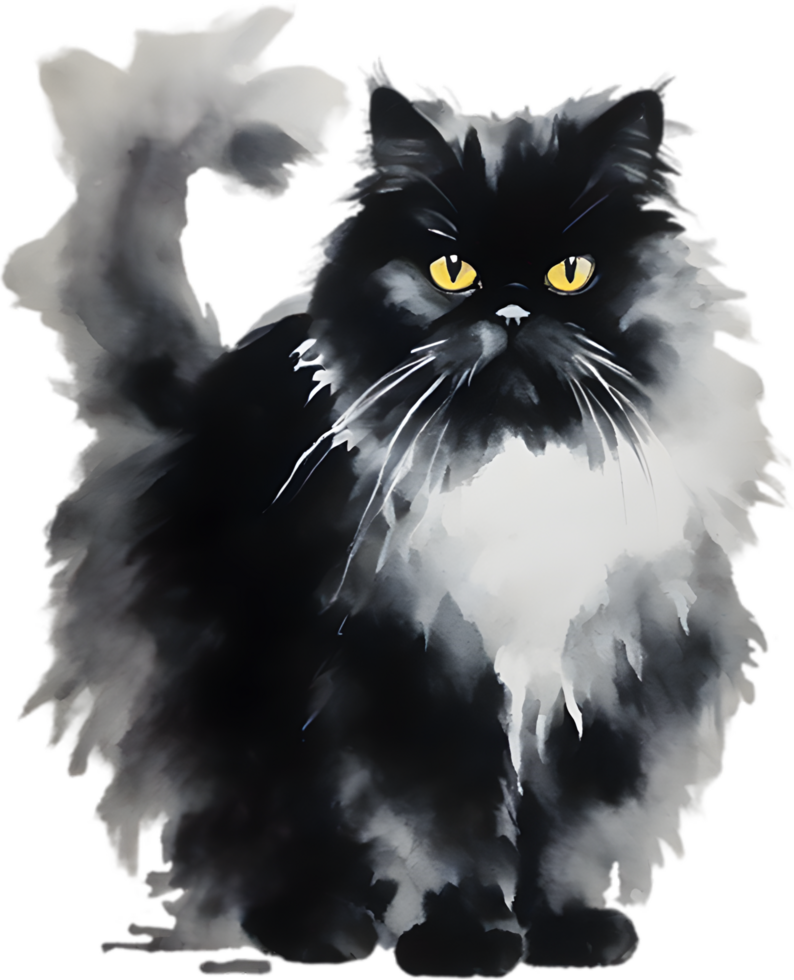AI generated Watercolor painting of a Persian cat in an impressionist style. png