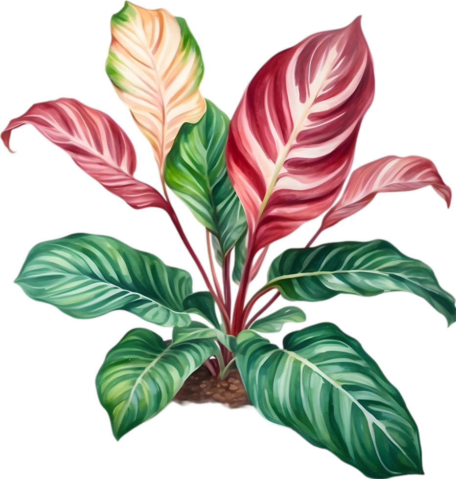 AI generated Watercolor painting of the Calathea Roseopicta plant. png