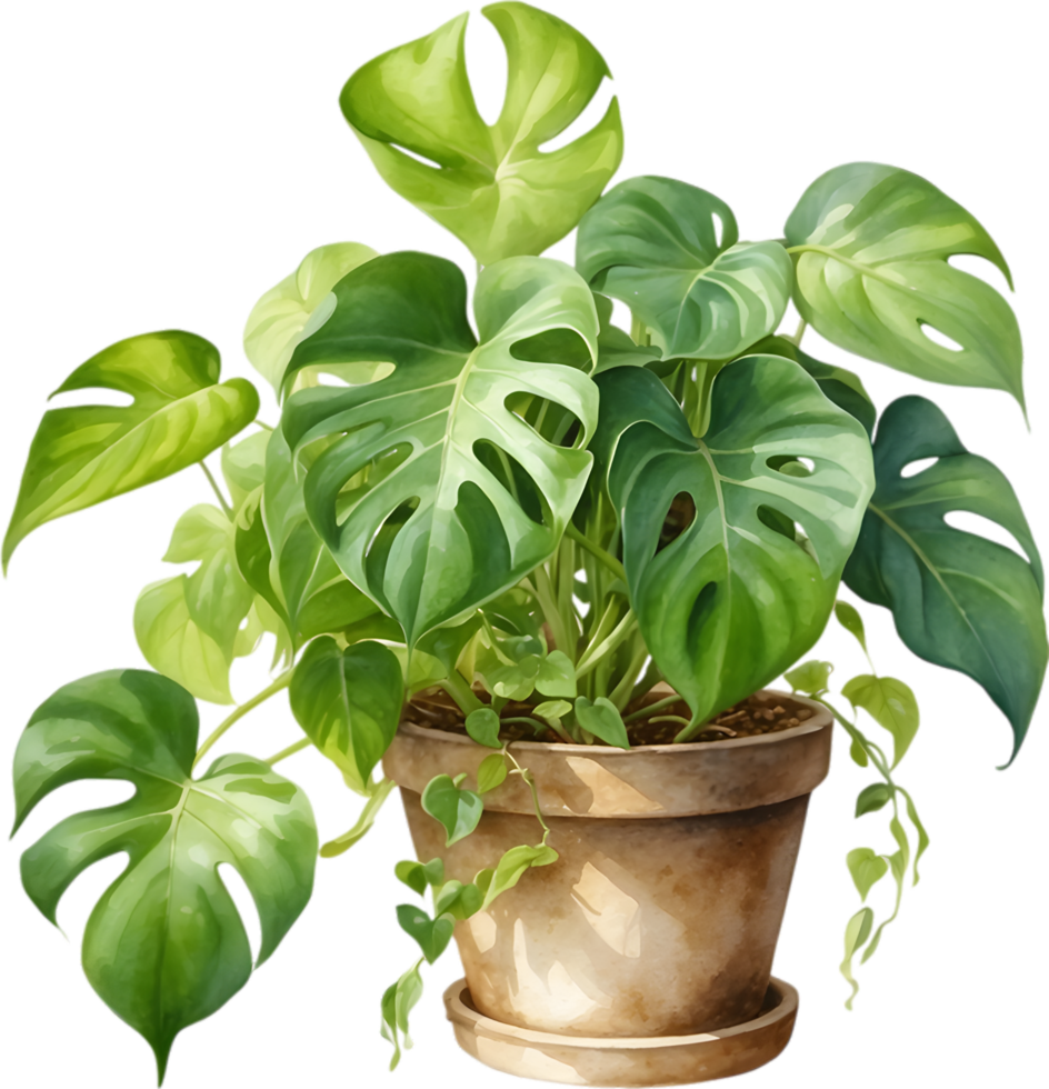 ai gegenereerd waterverf schilderij van de philodendron Brasil fabriek. png