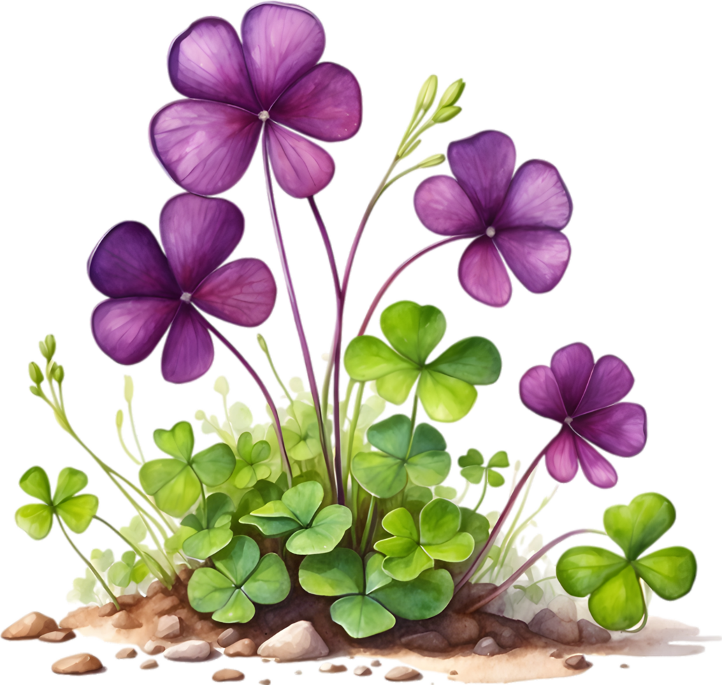 AI generated Watercolor painting of the Purple Shamrock plant. png