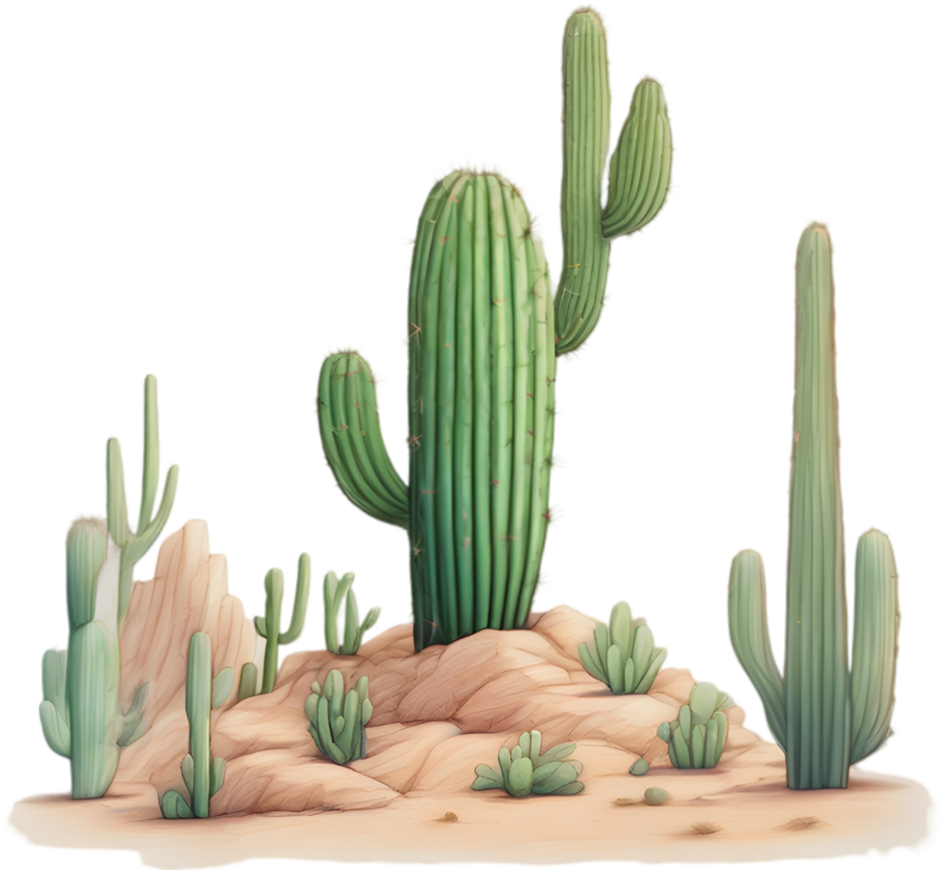 AI generated Watercolor painting of a cute Desert Cactus. png
