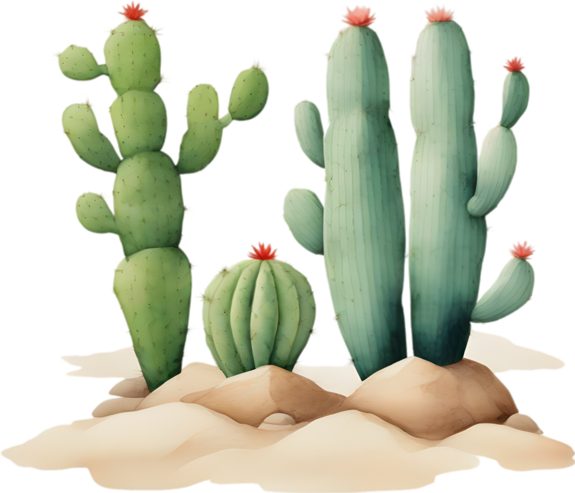 AI generated Watercolor painting of a cute Desert Cactus. png