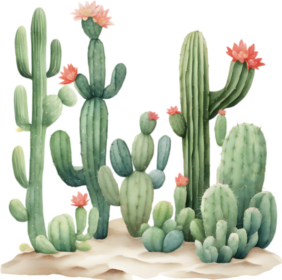 AI generated Watercolor painting of a cute Desert Cactus. png