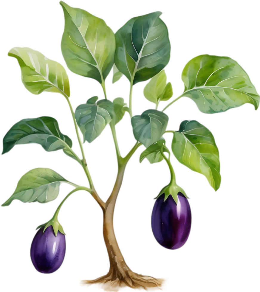 AI generated Eggplant tree, watercolor painting of an eggplant tree. png