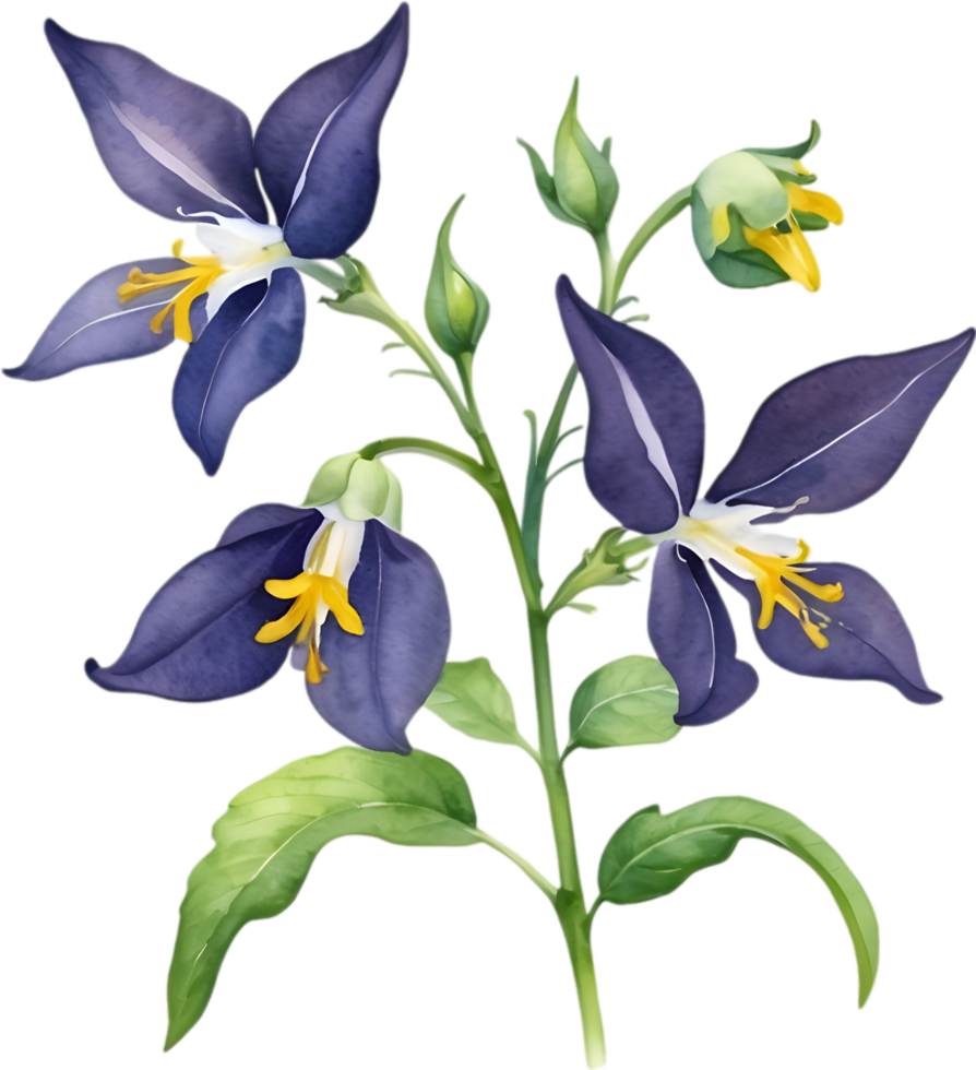 AI generated Nightshade Flowers, Close-up painting of Nightshade Flowers. png