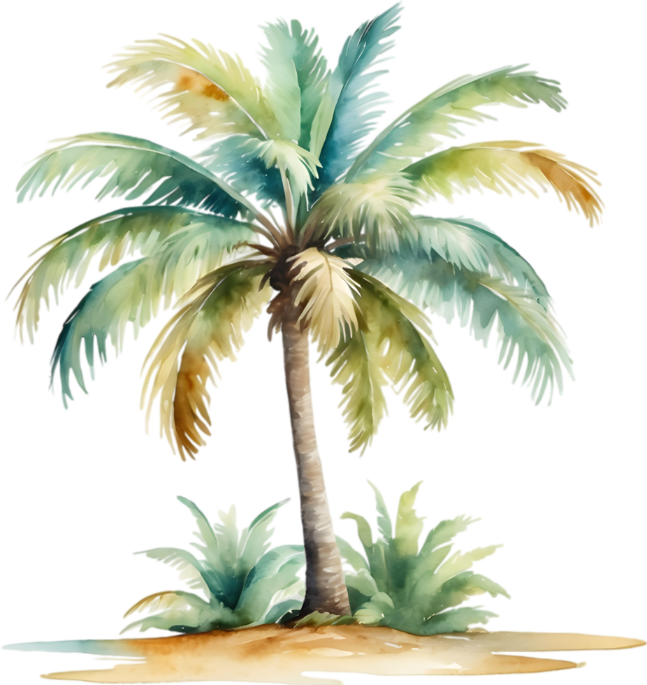 ai gegenereerd palm boom Aan een eiland icoon, een detailopname schilderij van een palm boom Aan een eiland. png