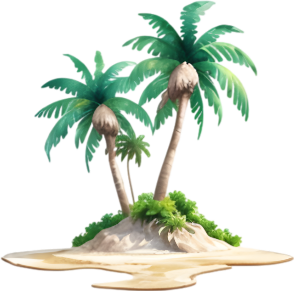AI generated Palm Tree on an Island icon, a close-up painting of a Palm Tree on an Island. png