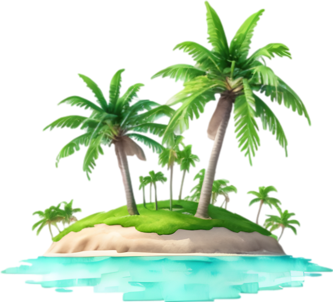AI generated Palm Tree on an Island icon, a close-up painting of a Palm Tree on an Island. png