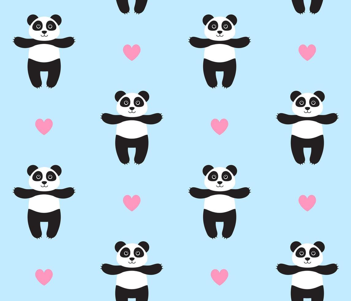 Vector seamless pattern of flat cartoon panda