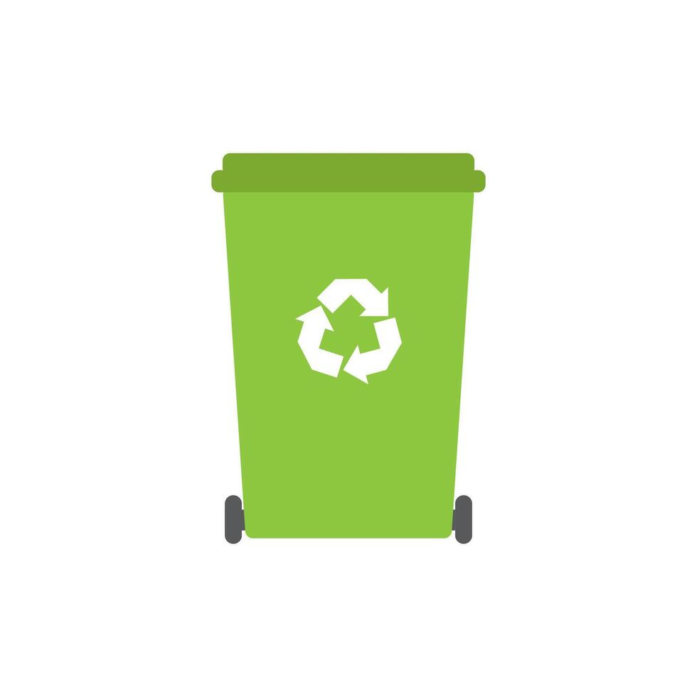 Vector flat green garbage can with recycle symbol