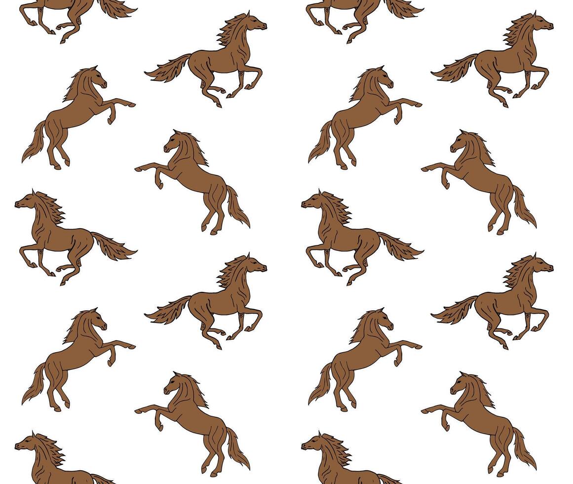 Vector seamless pattern of hand drawn horses