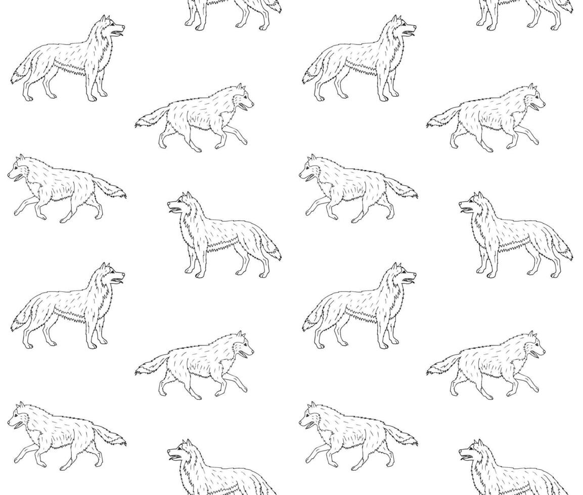 Vector seamless pattern of sketch running husky