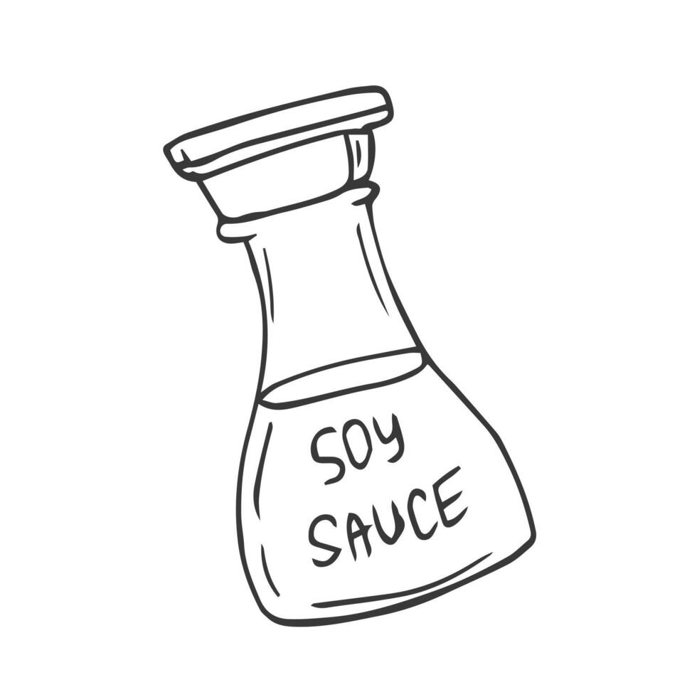 Japanese soy sauce bottle in hand drawn doodle style. Asian food for restaurants menu vector