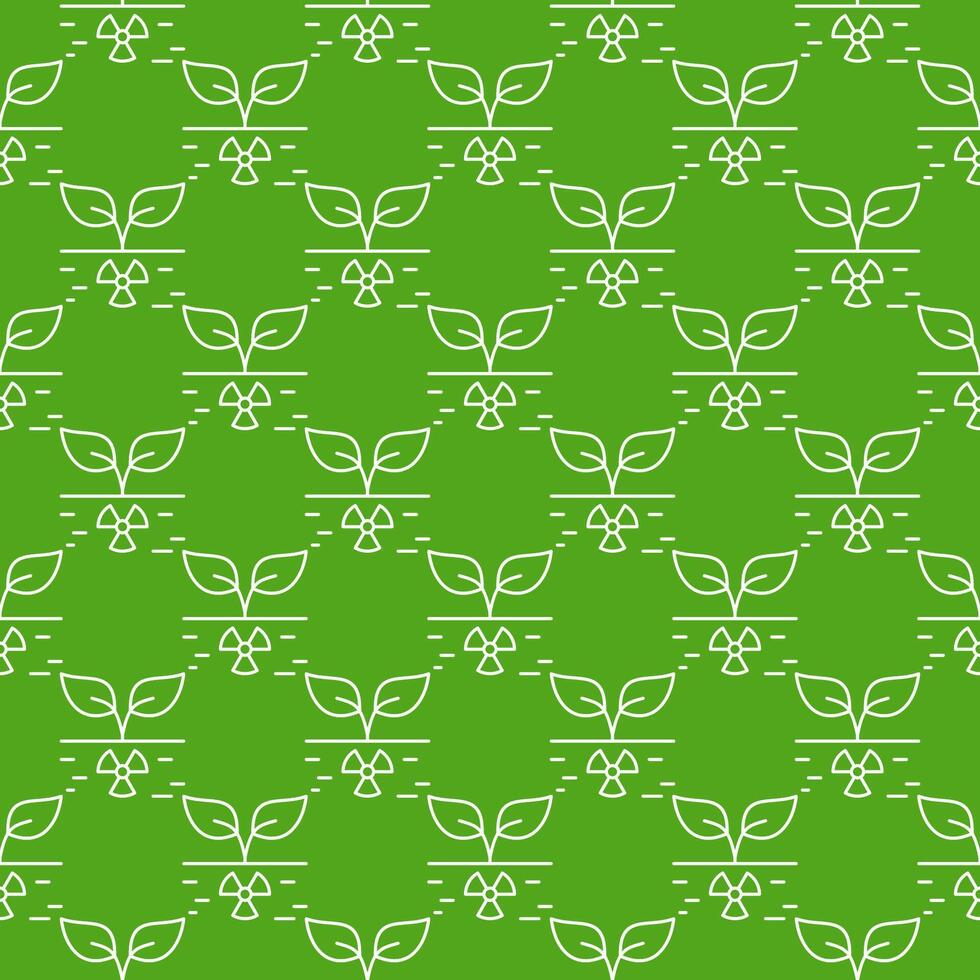 Green Radiation vector Radioactive Hazard seamless pattern in thin line style