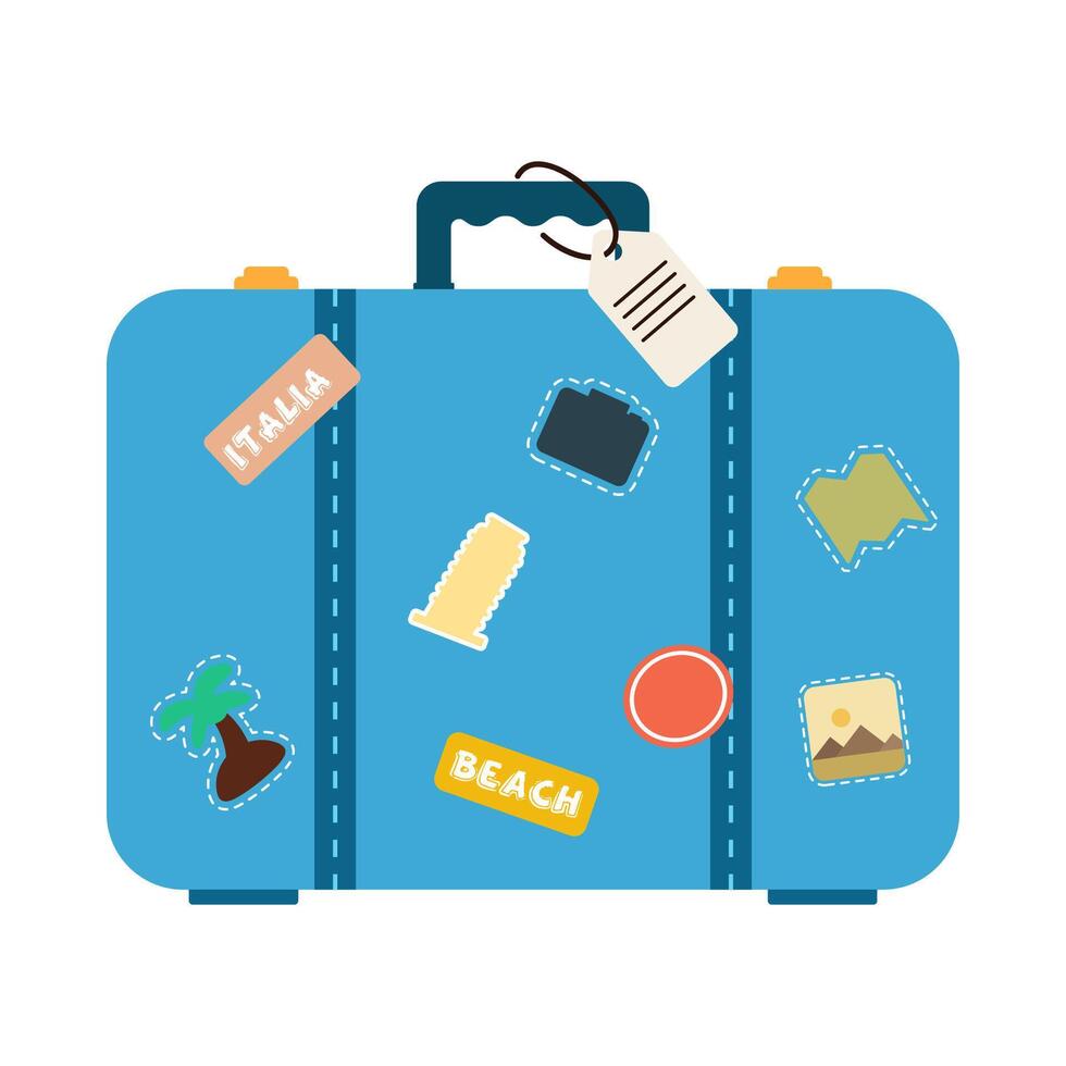 Icons luggage. Flat style summer travel suitcase. Suitcases and backpacks. Vector illustration holiday.