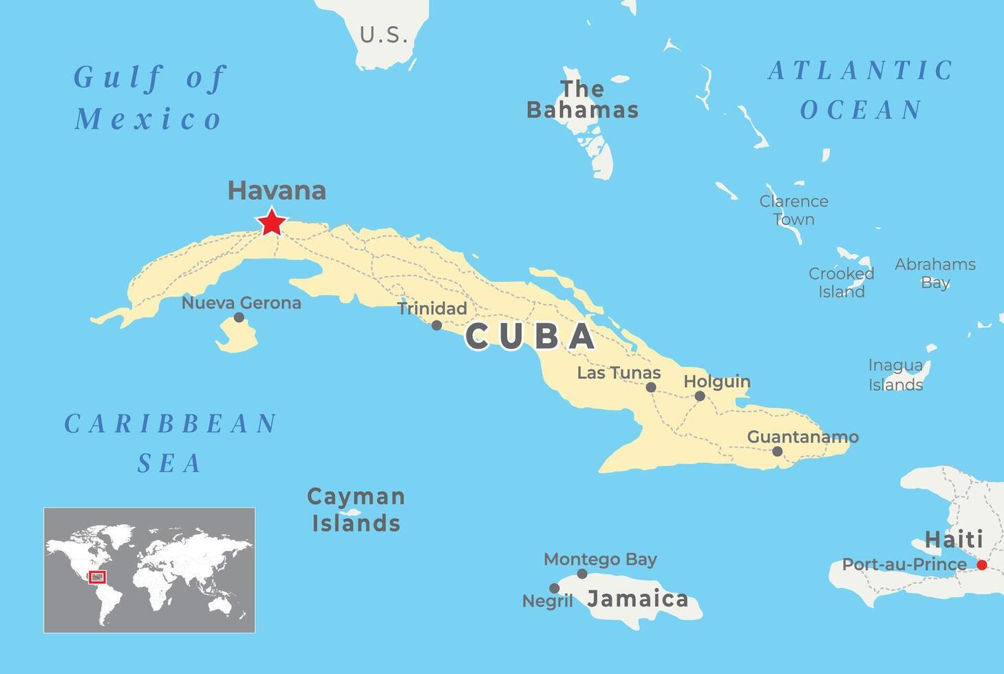 Cuba político mapa con capital la Habana, más importante ciudades con nacional fronteras vector