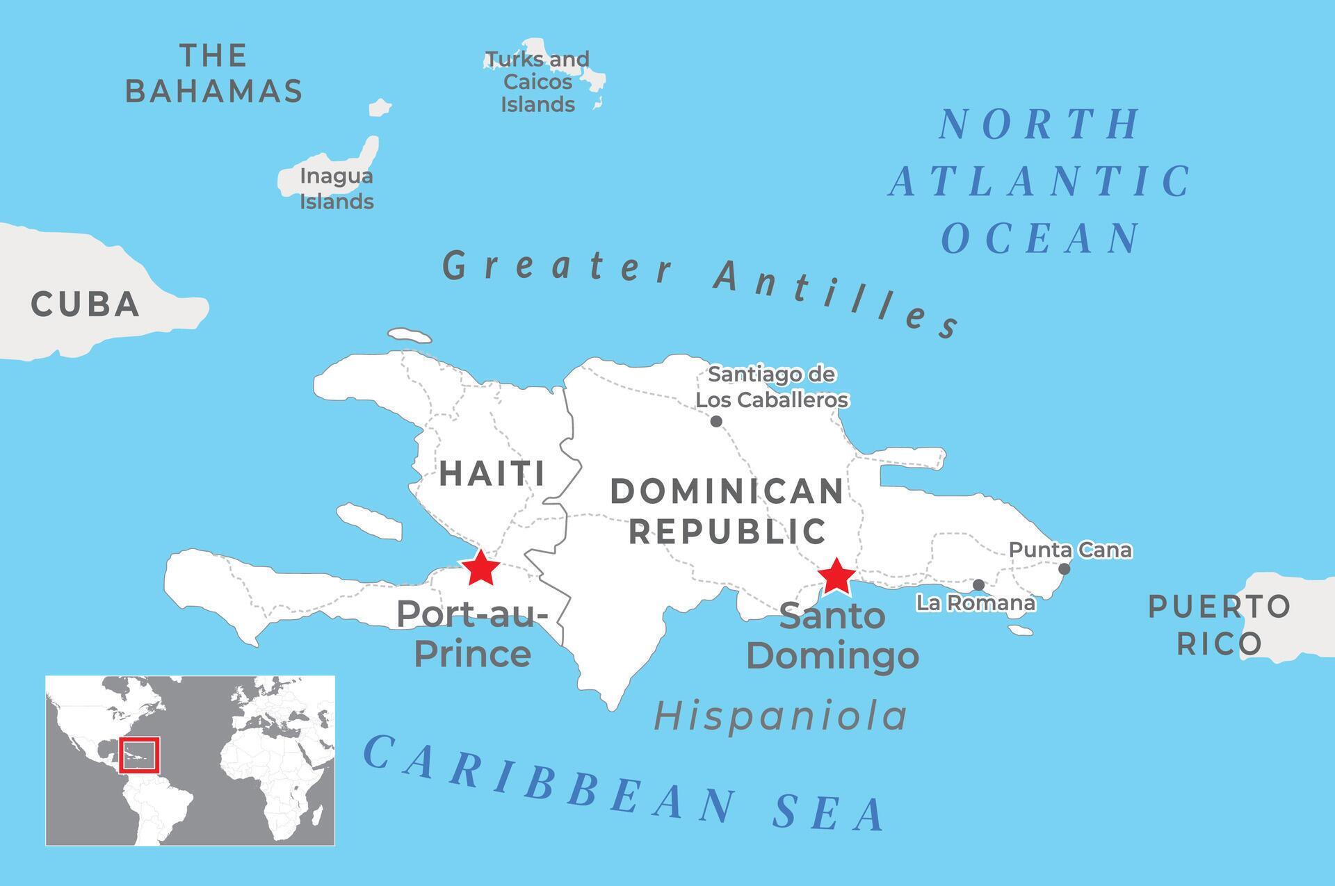 Haiti and Dominican Republic Political - Haiti And Dominican Republic Political Map With Capitals And National Borders Vector