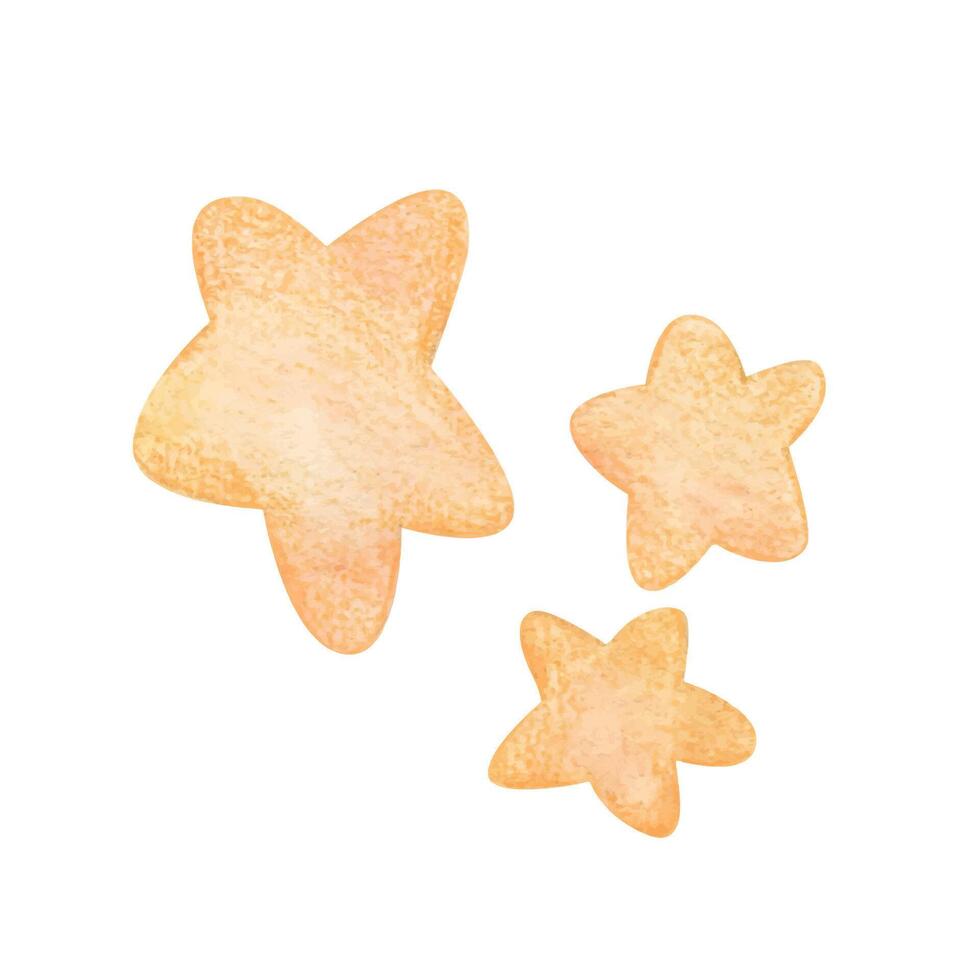 Watercolor illustration of cute yellow cartoon stars. For decorating cards and invitations vector