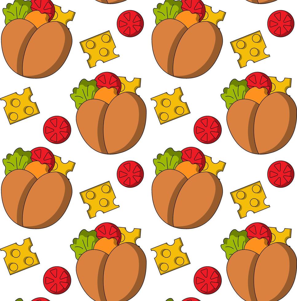 Seamless pattern with Shawarma in the shape of a heart vector