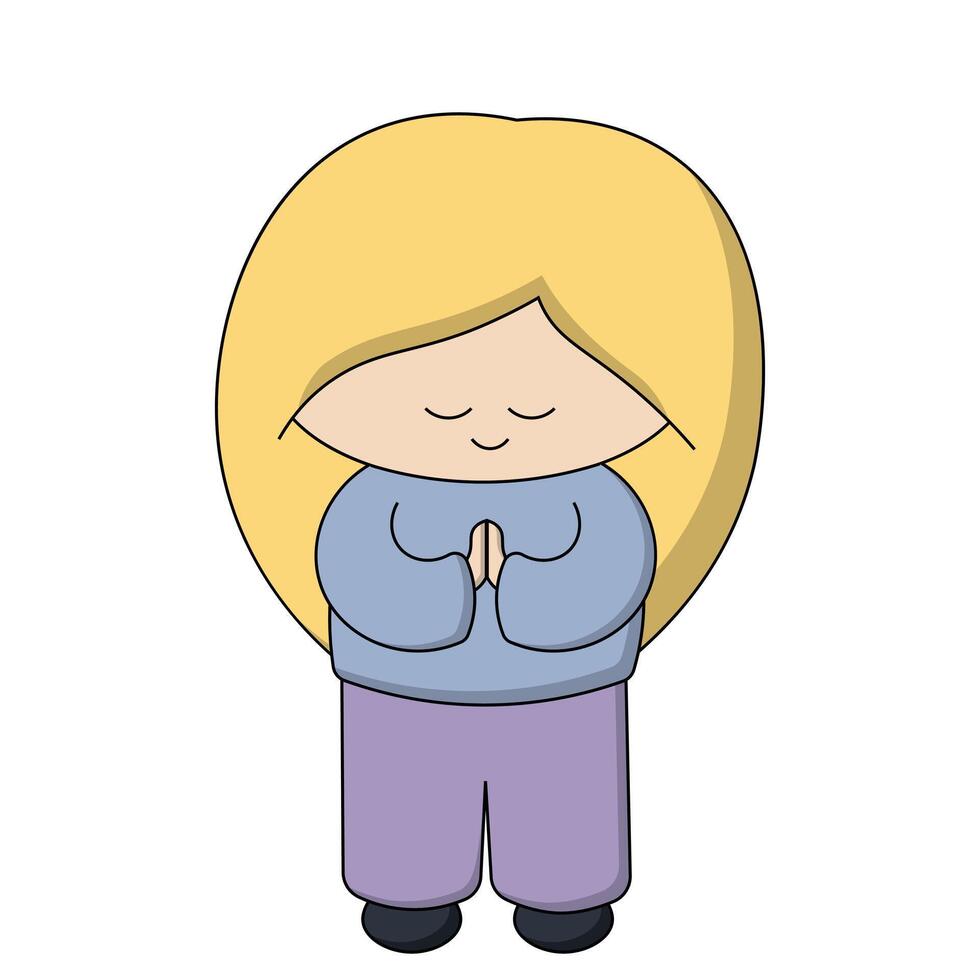 Cute cartoon girl prayer in color vector