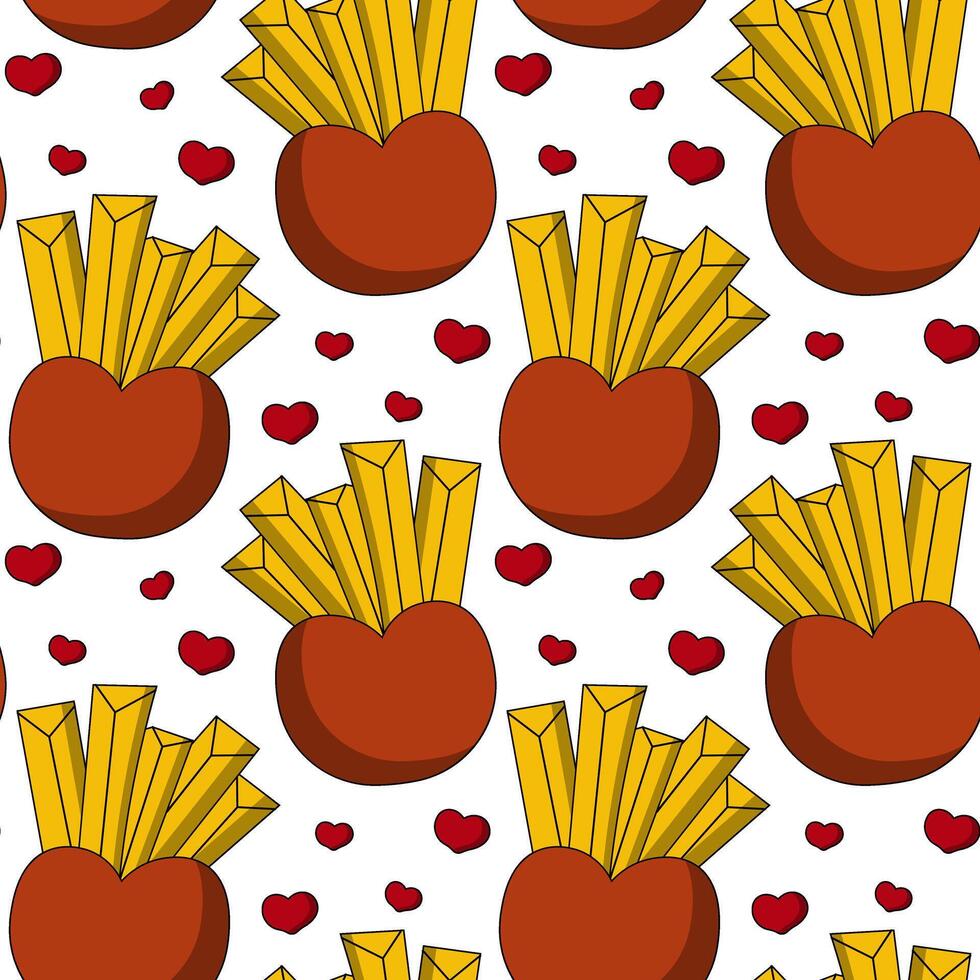 Seamless pattern with French Fries in box in form Heart vector