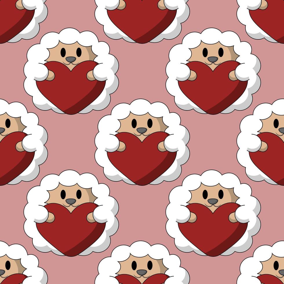 Seamless pattern with cute Sheeps with heart vector