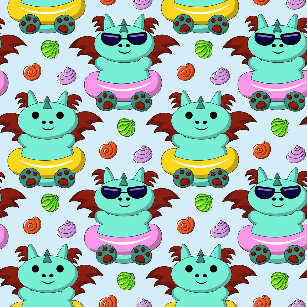 Seamless pattern with cute summer dragon on water vector