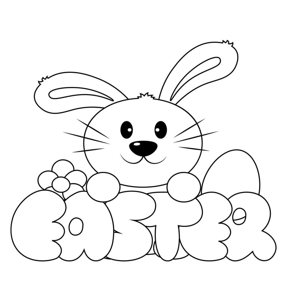 Cute cartoon Rabbit with word Easter in black and white vector