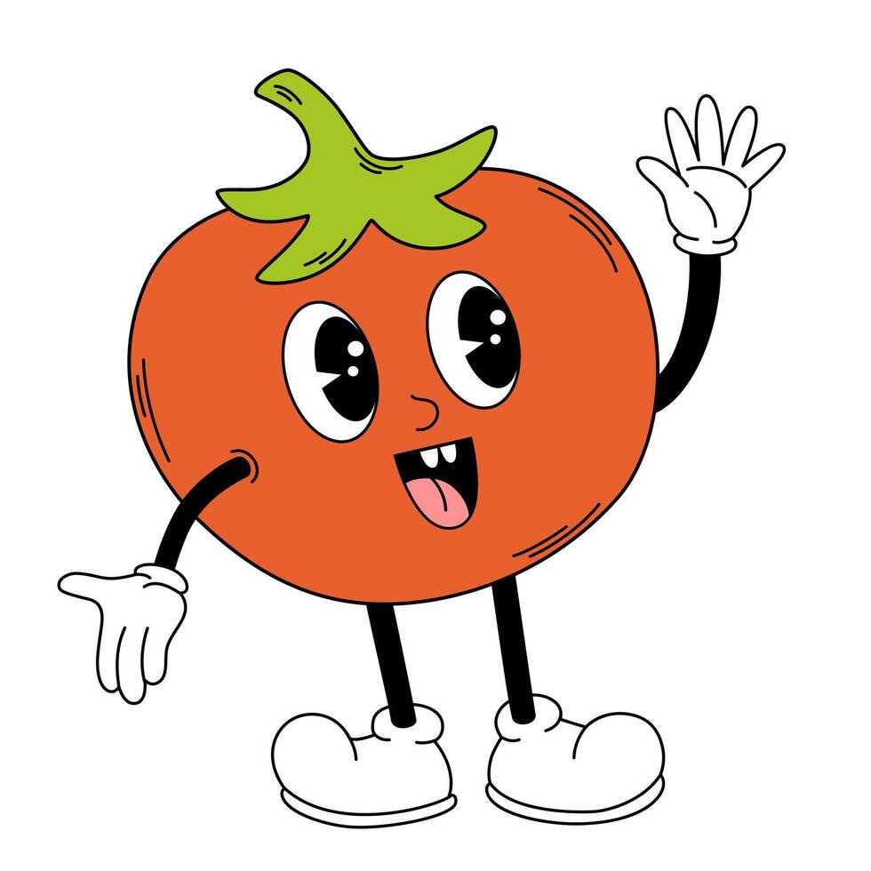 maravilloso tomate vegetal. mano dibujar gracioso retro Clásico de moda estilo vegetal dibujos animados personaje. garabatear cómic vector ilustración