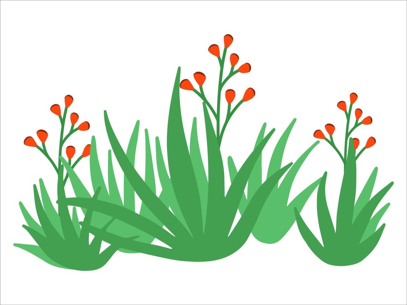 Bushes Grass with Flowers Illustration vector