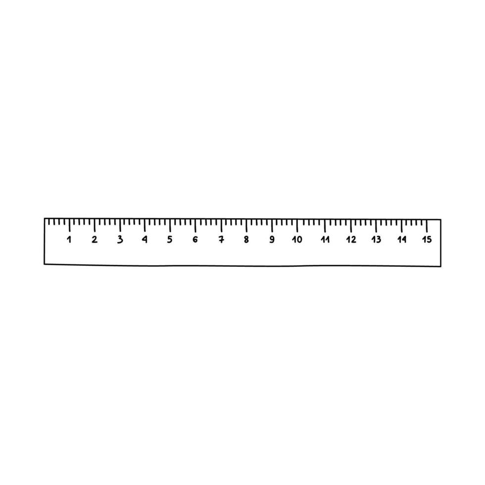 Cute hand drawn long plastic ruler in doodle style. Tool for drawing and measurement. School supply and stationery for kids, study, education and work. Vector clipart isolated on white background.