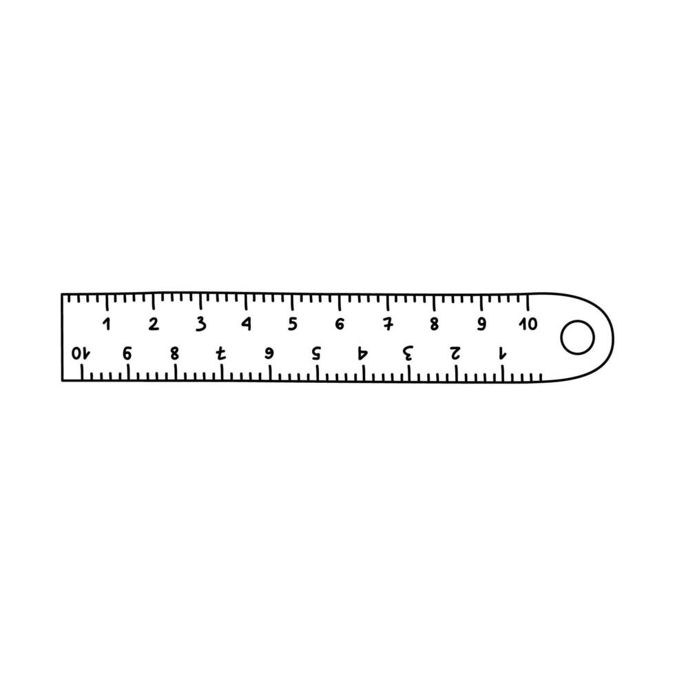 Cute hand drawn plastic ruler in doodle style. Tool for drawing and measurement. School supply and stationery for kids, study, education and work. Vector clipart isolated on white background.