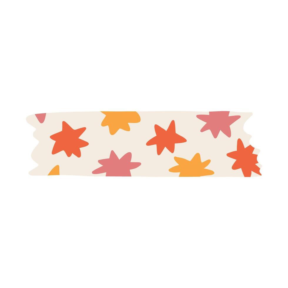 Cute cartoon washi tape stripe with hand drawn star pattern. Adhesive tape with colorful retro ornament. Aesthetic decorative scotch tape with ragged edges for scrapbook, planner, notebook, craft vector