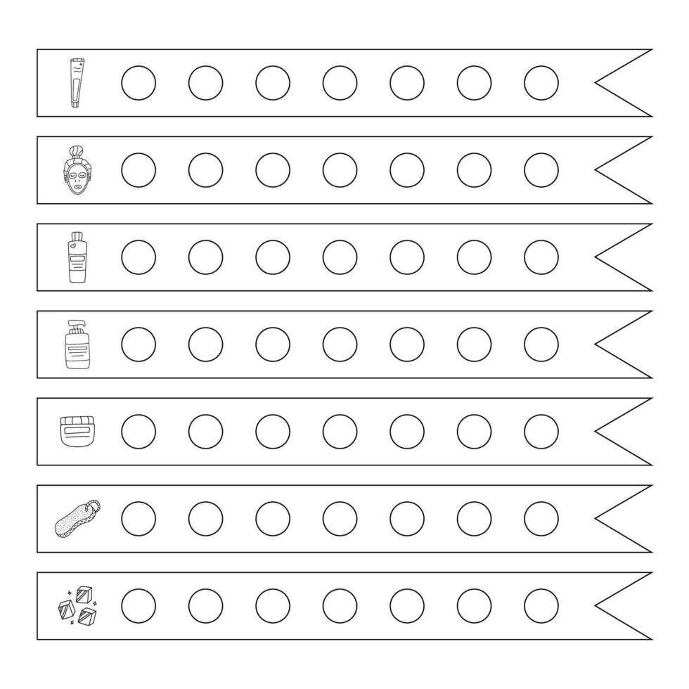 Black and white line beauty tracker of habits about skin care with cute hand drawn vector illustrations. Reminder of the right care sequence for beautiful face. Checklist for planners, notebooks.