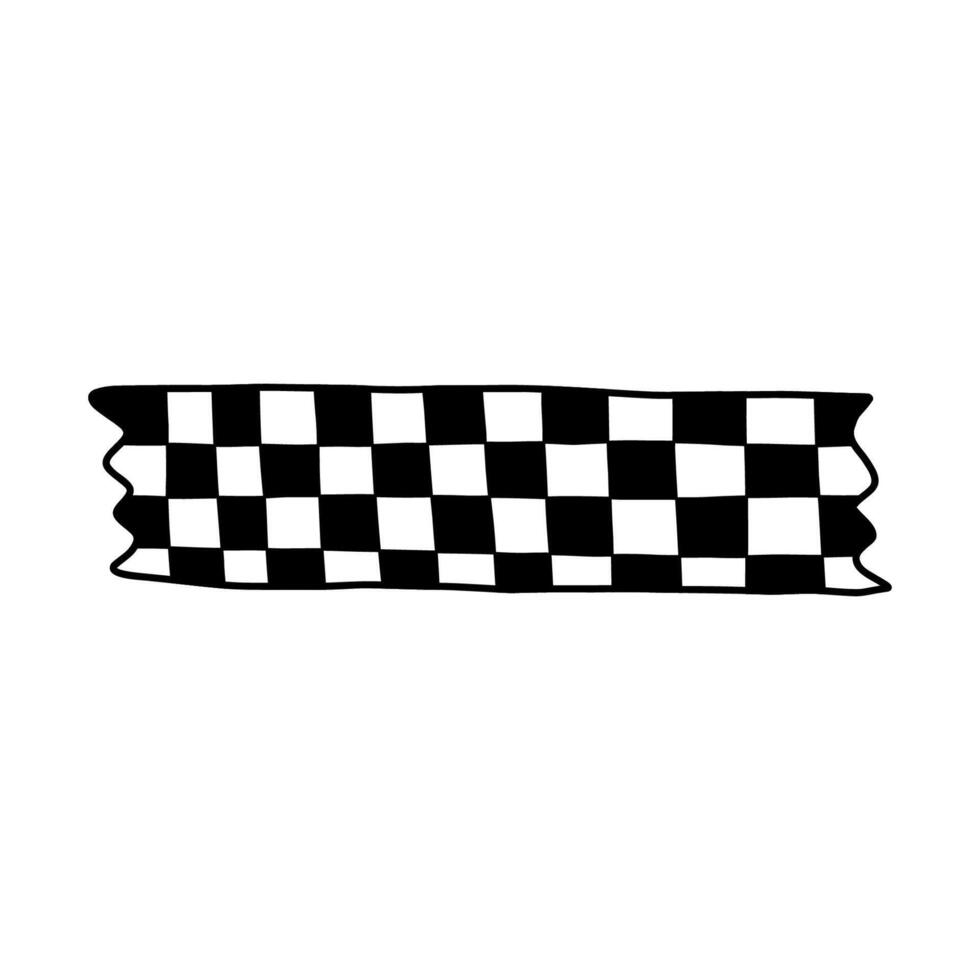 Cute doodle washi tape stripe with checkered pattern. Adhesive tape with chess black and white ornament. Aesthetic decorative scotch tape with ragged edges for scrapbook, planner, notebook, craft. vector