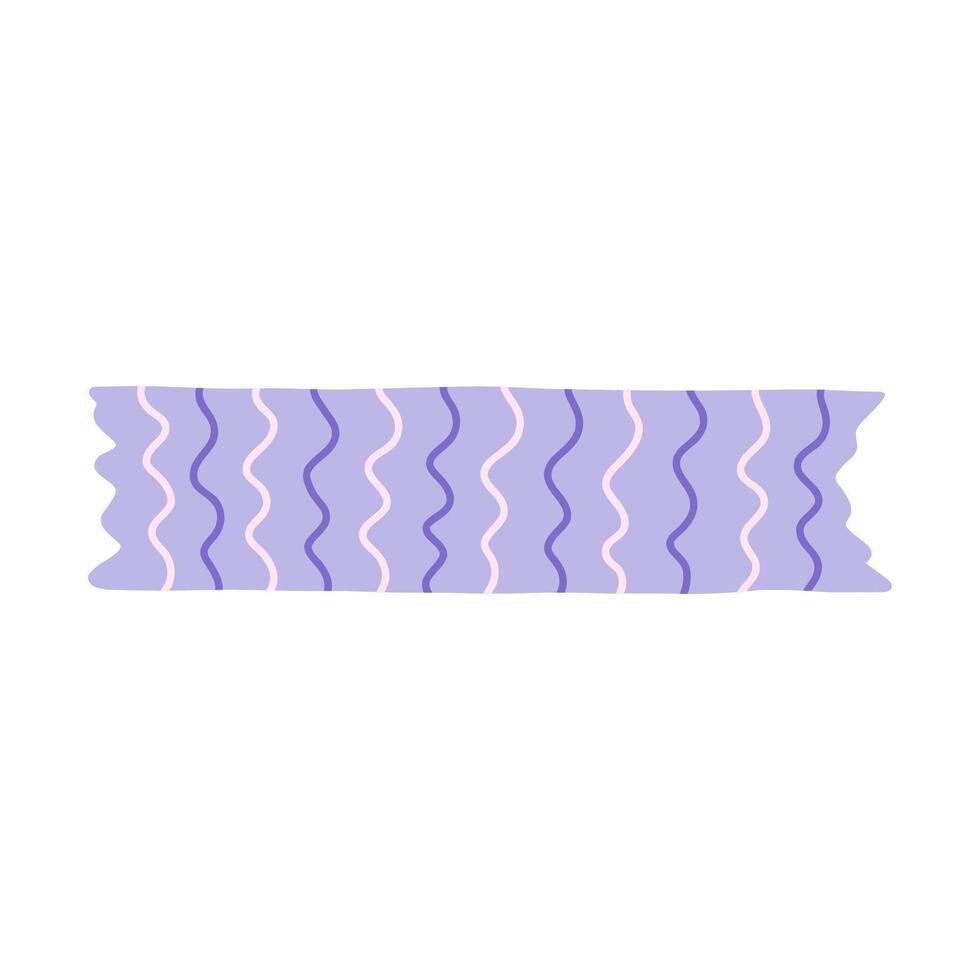 Cute clipart of washi tape stripe with vertical wavy line pattern. Adhesive tape with squiggle colorful ornament. Aesthetic decorative scotch tape with ragged edges for scrapbook, planner, notebook. vector