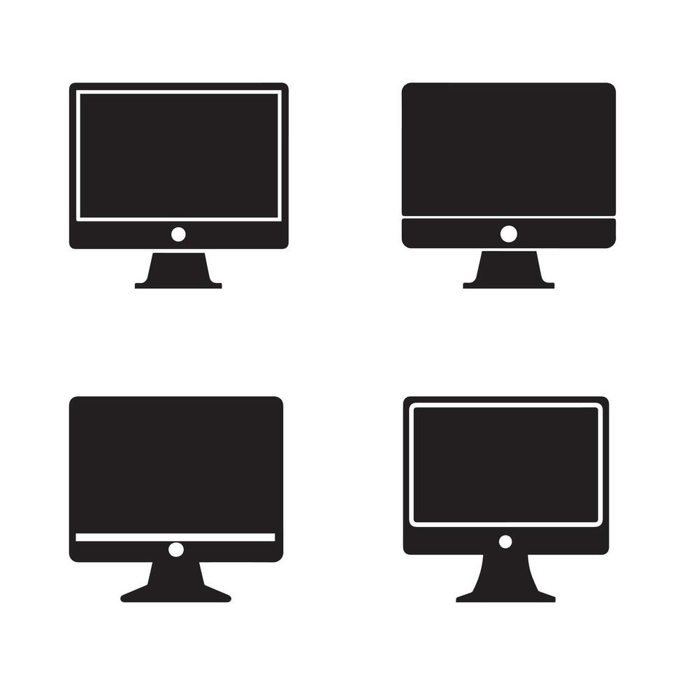 monitor icono colocar. negro computadora monitor icono conjunto en blanco antecedentes. vector ilustración