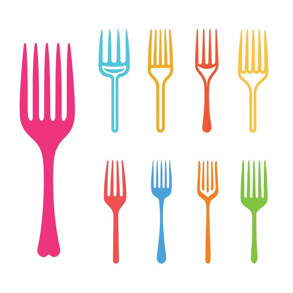 Fork icon set on white background. Vector illustration in trendy flat style