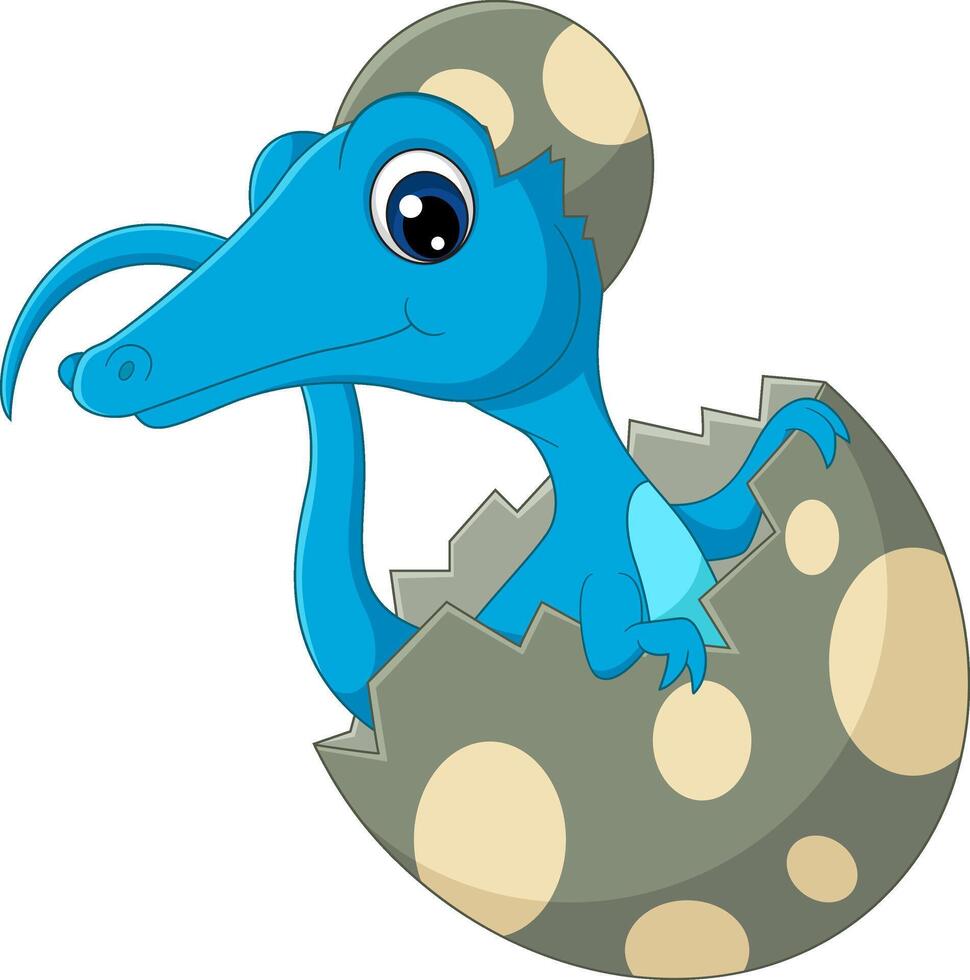 Cartoon baby compsognathus hatching from egg vector