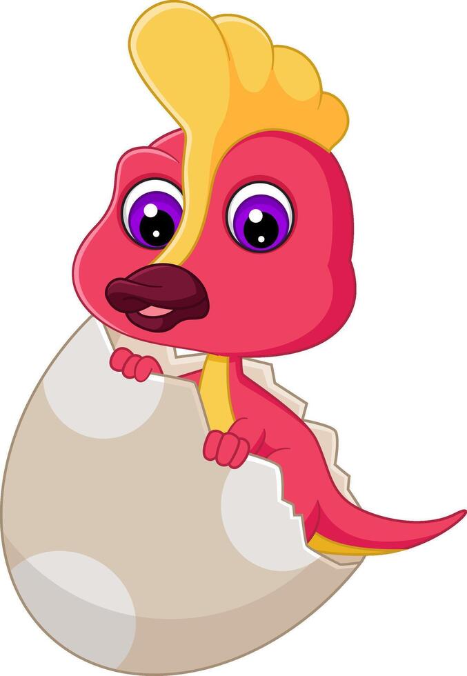 Cartoon baby corythosaurus hatching from egg vector