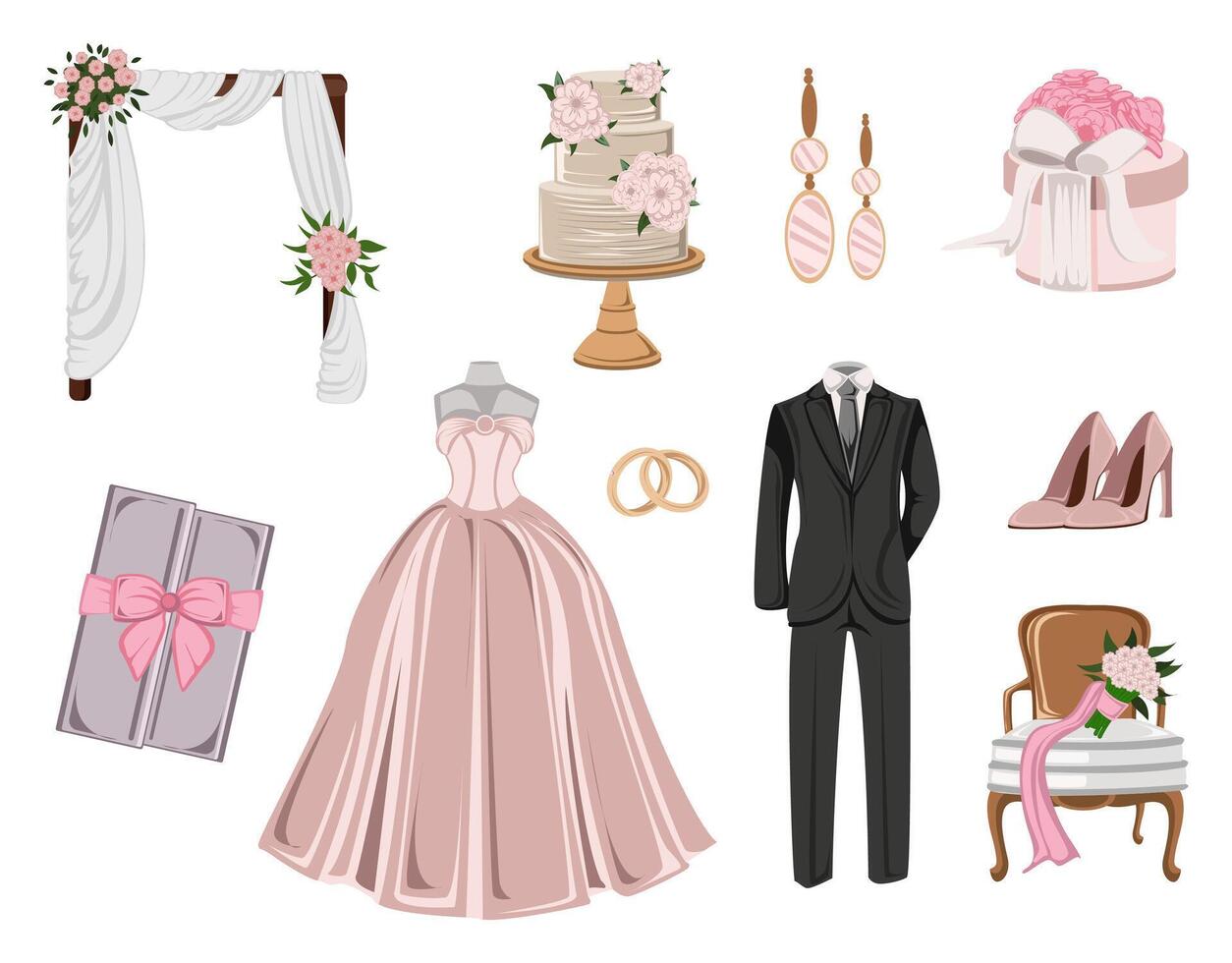 wedding element decoration illustration set vector