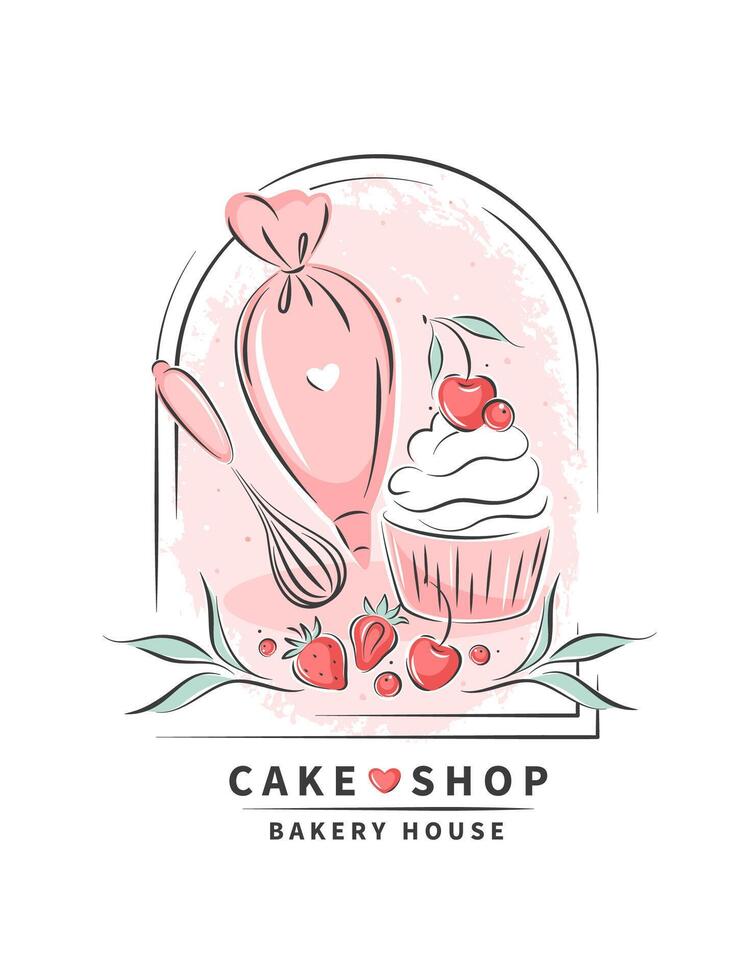 Set of tools for making cakes, cookies and pastries. Vector illustration for menu, recipe book, baking shop, cafe.