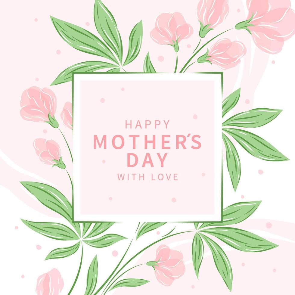 Mother's Day card with flowers in pastel colors and text. Vector illustration design for banner, poster