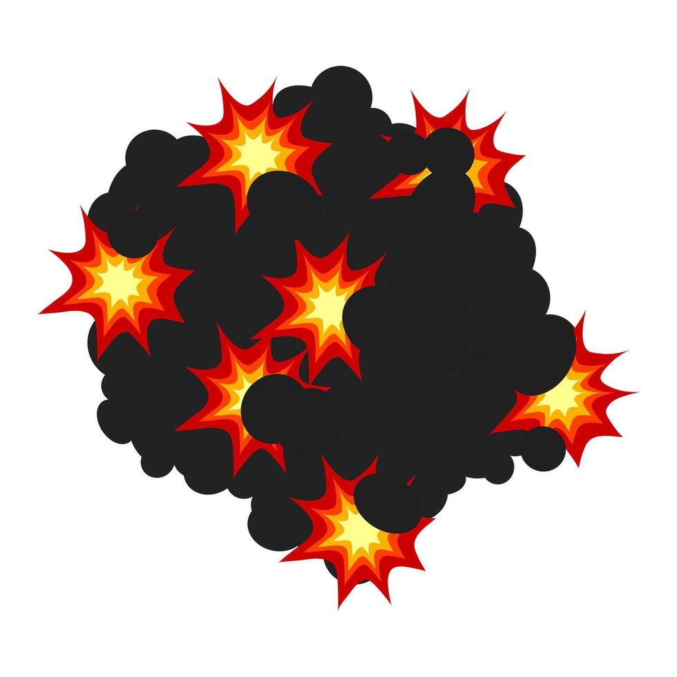 Cartoon dynamite or bomb explosion. Boom clouds and smoke. vector