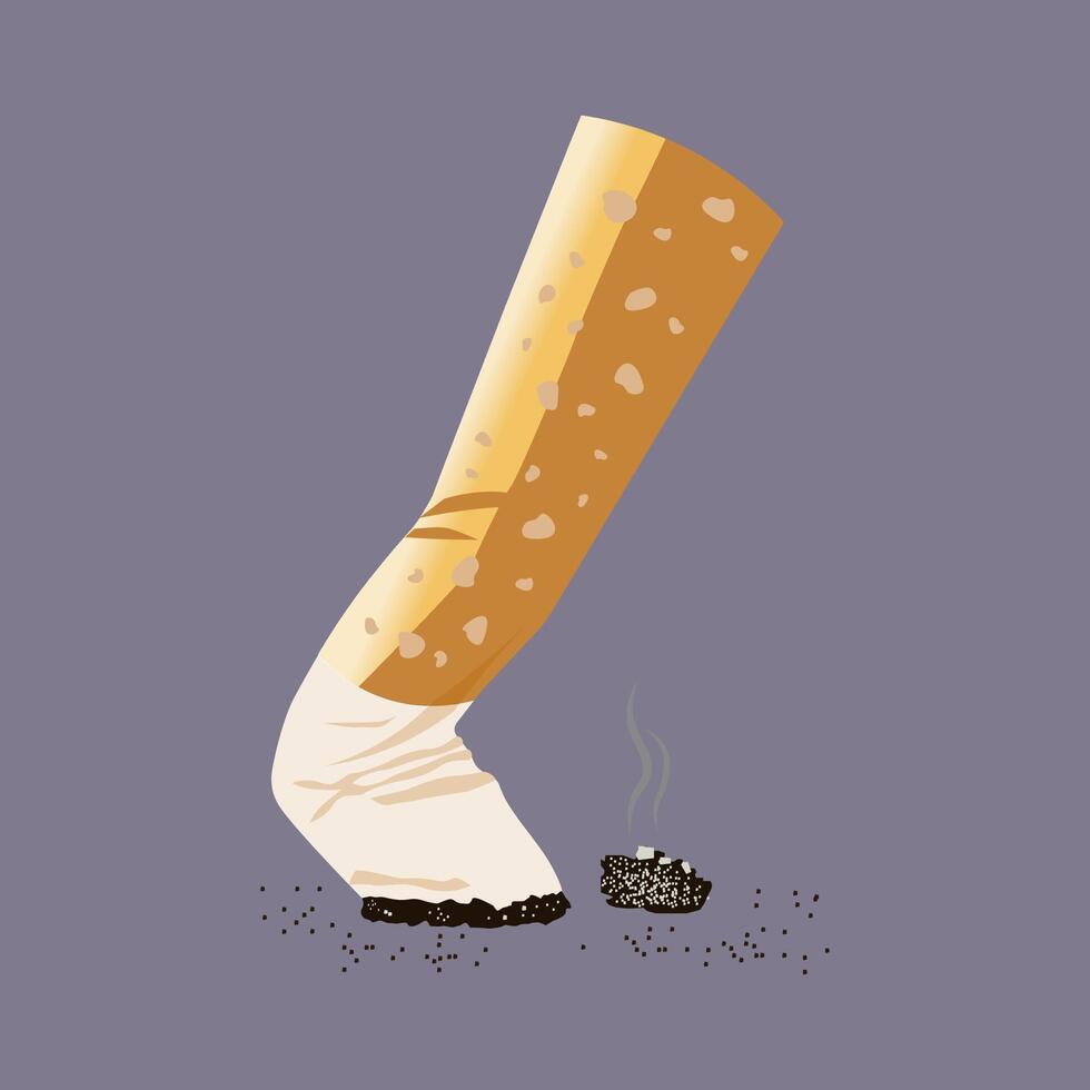 A crushed cigarette butt on the ground. illustration. vector