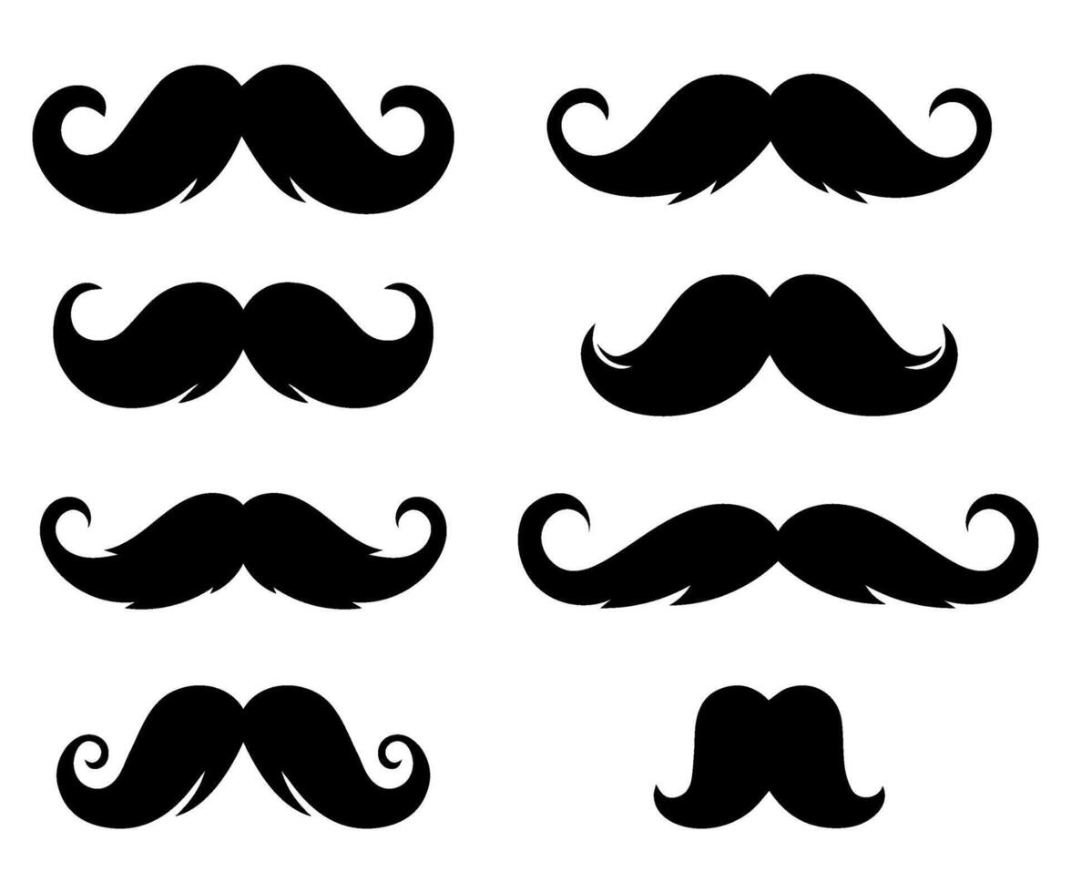 Set of gentleman's mustaches. Silhouette of an elegant mustache. Gentleman mustache icon. Mustache for decoration, cards, parties. vector