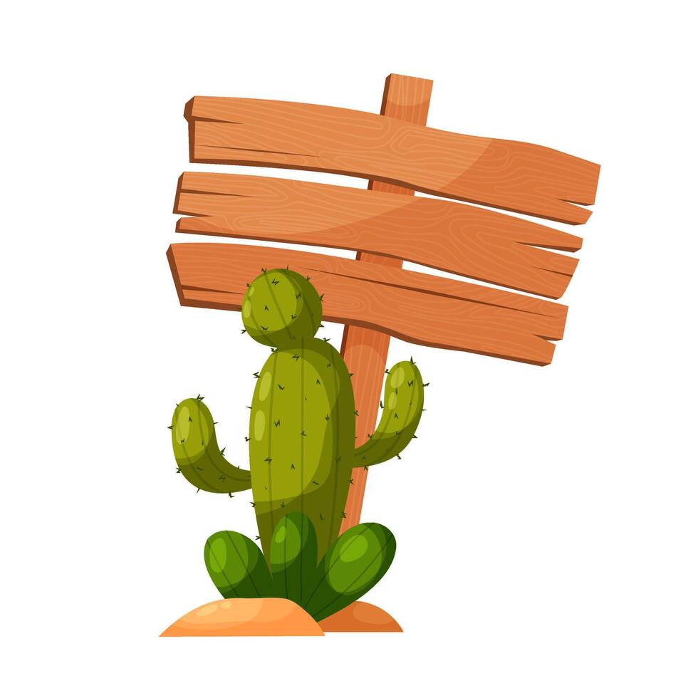 de madera tablero para inscripciones con cactus. de madera firmar en plano estilo. modelo para texto. vector