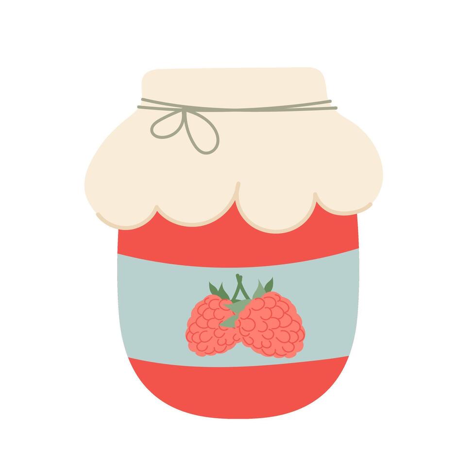 Jar of raspberry jam in flat style. Berry jam. vector
