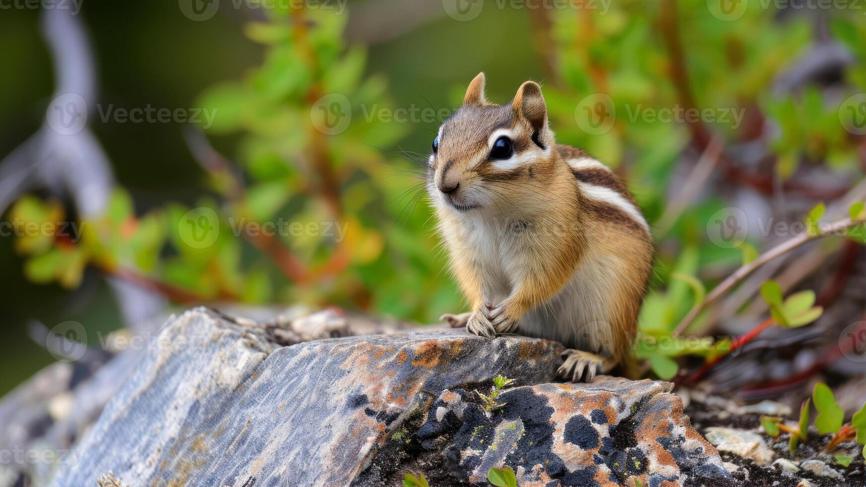 AI generated Chipmunk sitting on a rock photo